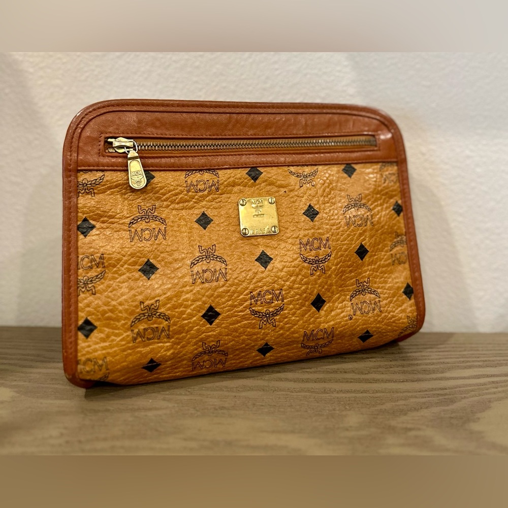 Vintage MCM Brown Visetos Leather Clutch - Picture 1 of 10